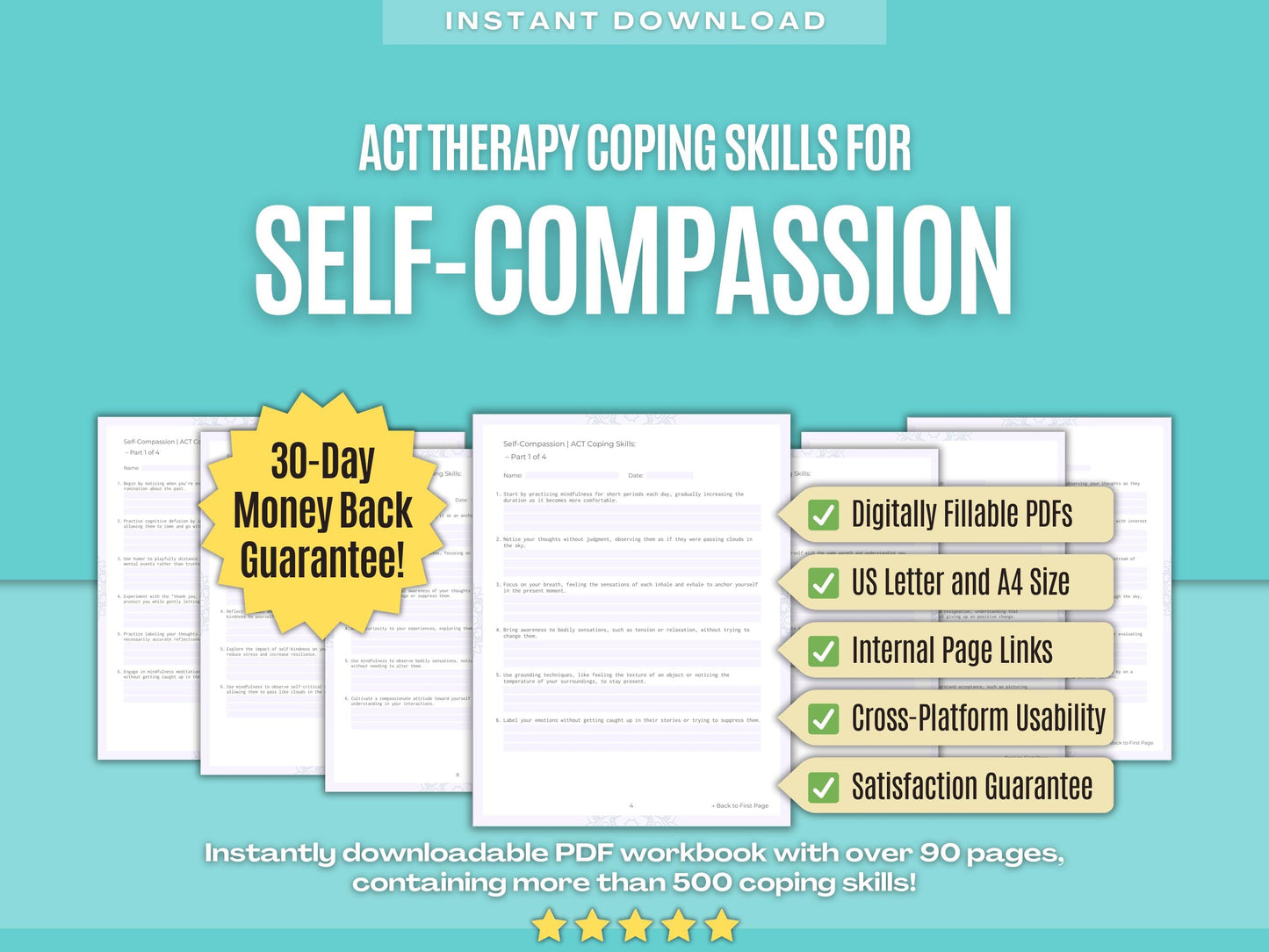 Self-Compassion Acceptance and Commitment Therapy (ACT) Psychology Workbooks