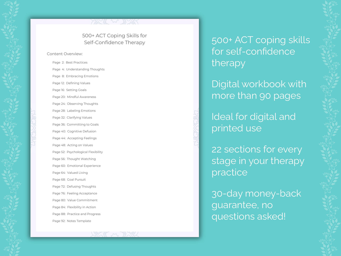 Self-Confidence Acceptance and Commitment Therapy (ACT) Therapist Worksheets