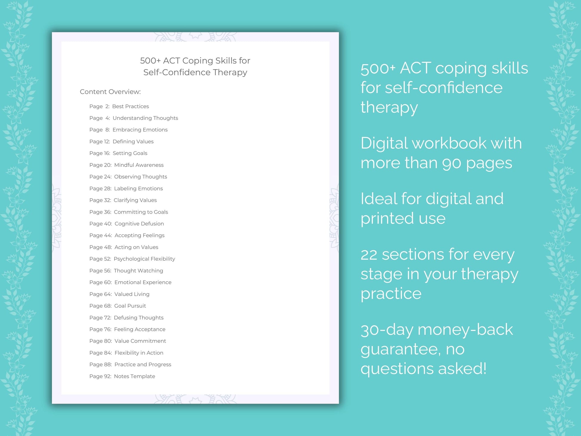 Self-Confidence Acceptance and Commitment Therapy (ACT) Therapist Worksheets