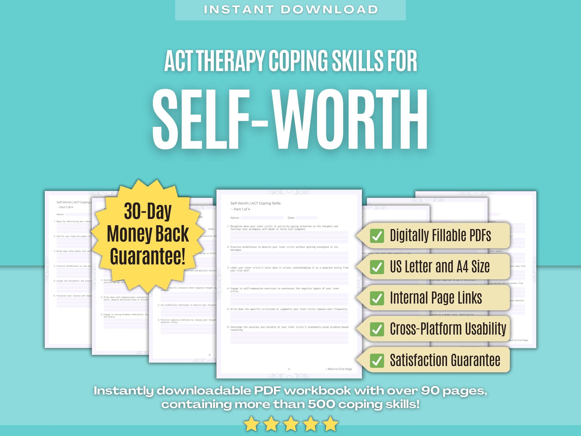 Self-Worth Acceptance and Commitment Therapy (ACT) Psychology Workbooks