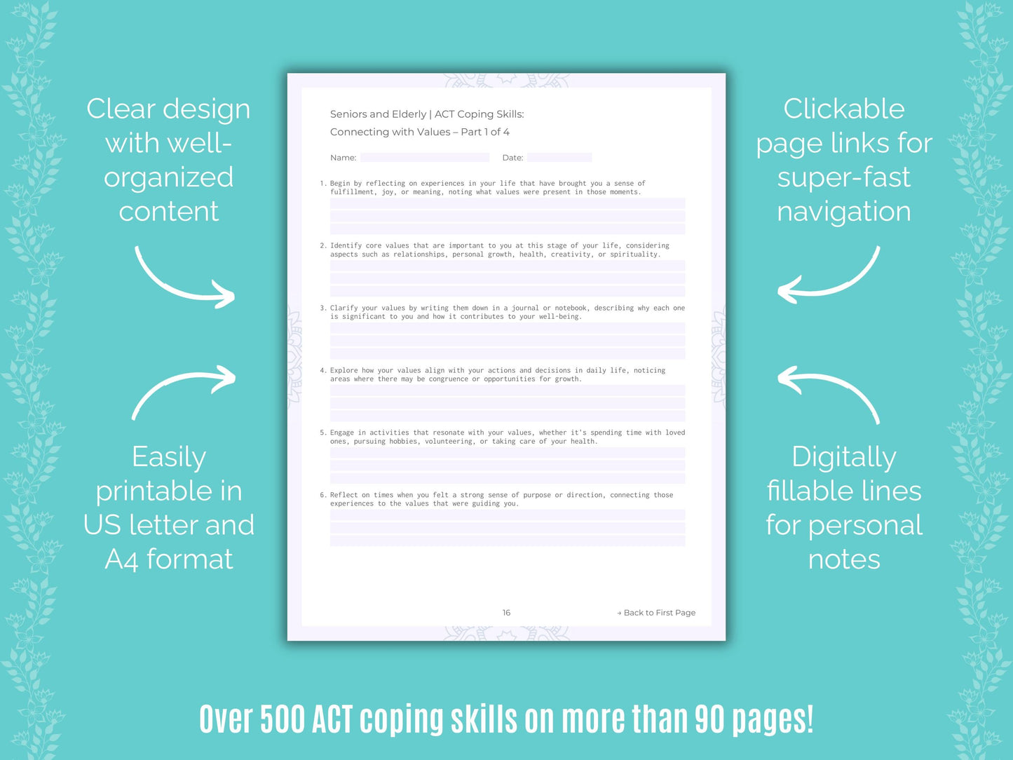 Seniors and Elderly Acceptance and Commitment Therapy (ACT) Counseling Templates