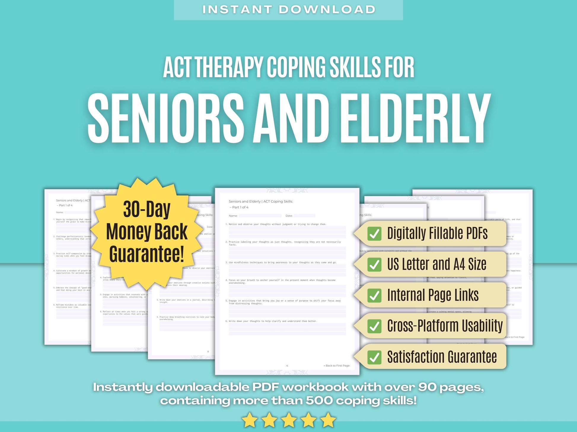 Seniors and Elderly Acceptance and Commitment Therapy (ACT) Psychology Workbooks