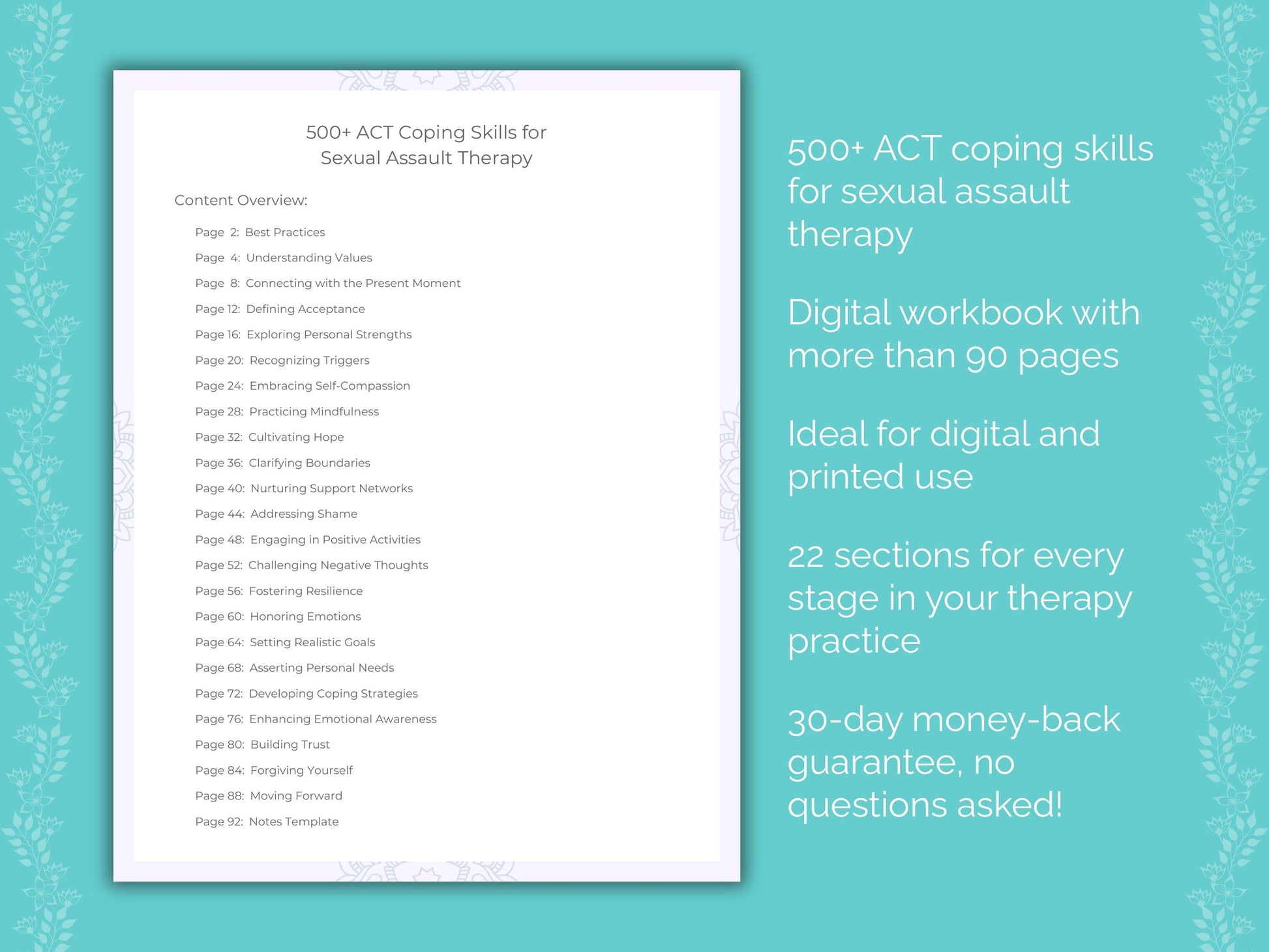 Sexual Assault Acceptance and Commitment Therapy (ACT) Therapist Worksheets