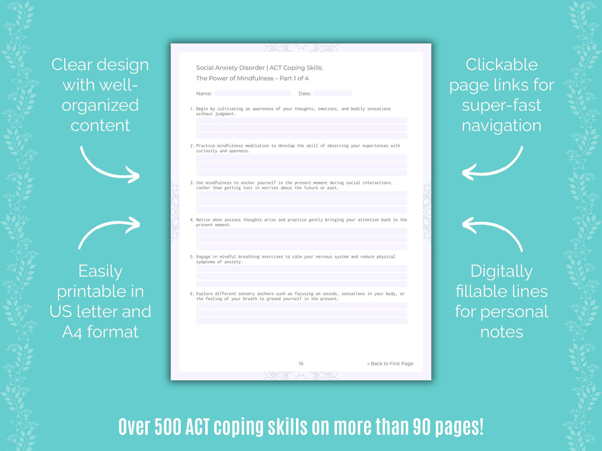 Social Anxiety Disorder Acceptance and Commitment Therapy (ACT) Counseling Templates