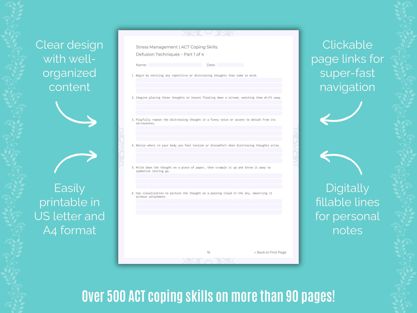 Stress Management Acceptance and Commitment Therapy (ACT) Counseling Templates