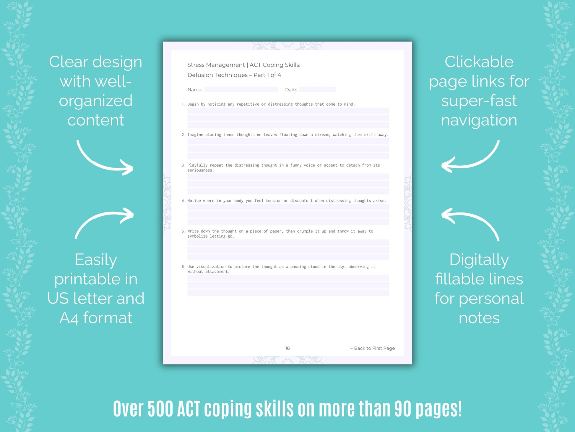 Stress Management Acceptance and Commitment Therapy (ACT) Counseling Templates