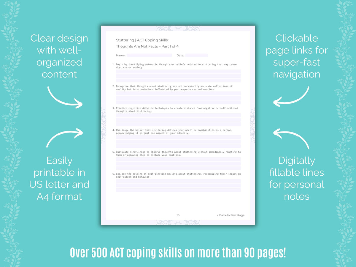 Stuttering Acceptance and Commitment Therapy (ACT) Counseling Templates