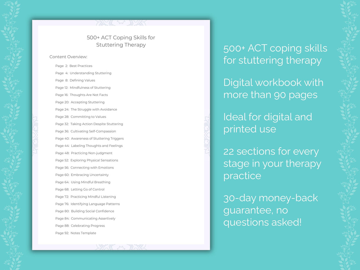 Stuttering Acceptance and Commitment Therapy (ACT) Therapist Worksheets