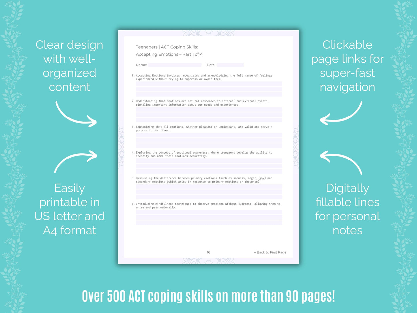 Teenagers Acceptance and Commitment Therapy (ACT) Counseling Templates