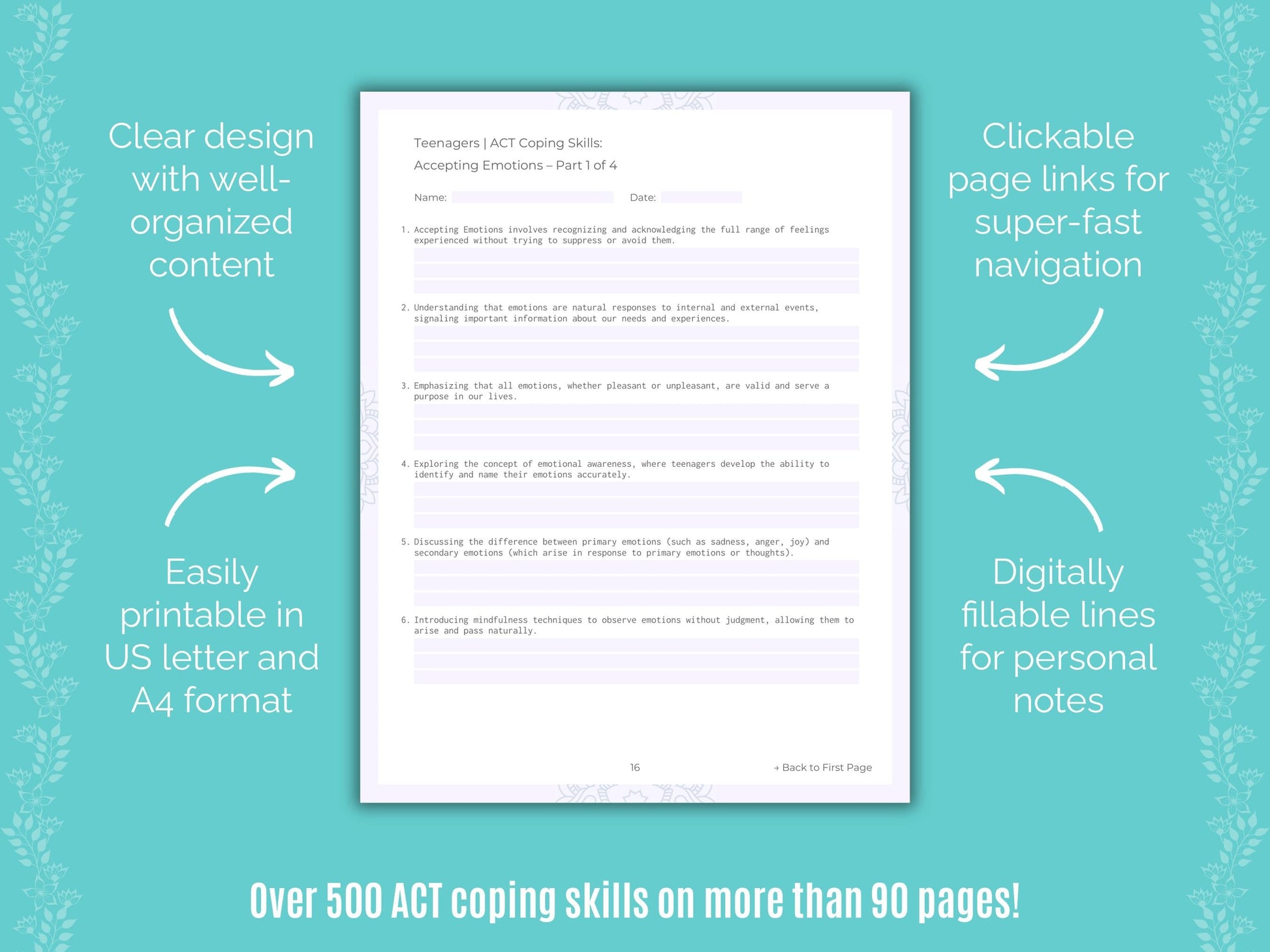 Teenagers Acceptance and Commitment Therapy (ACT) Counseling Templates