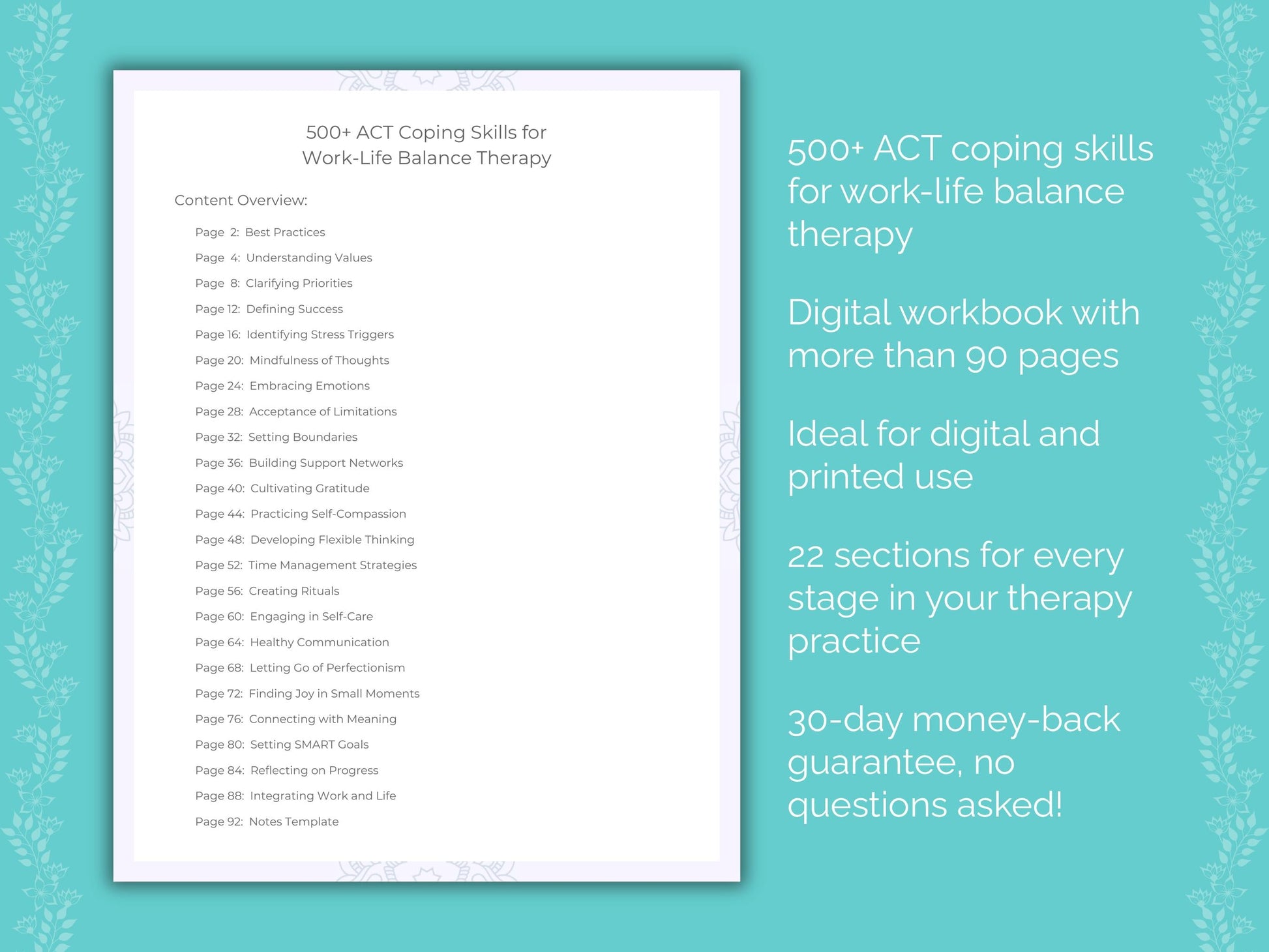 Work-Life Balance Acceptance and Commitment Therapy (ACT) Therapist Worksheets
