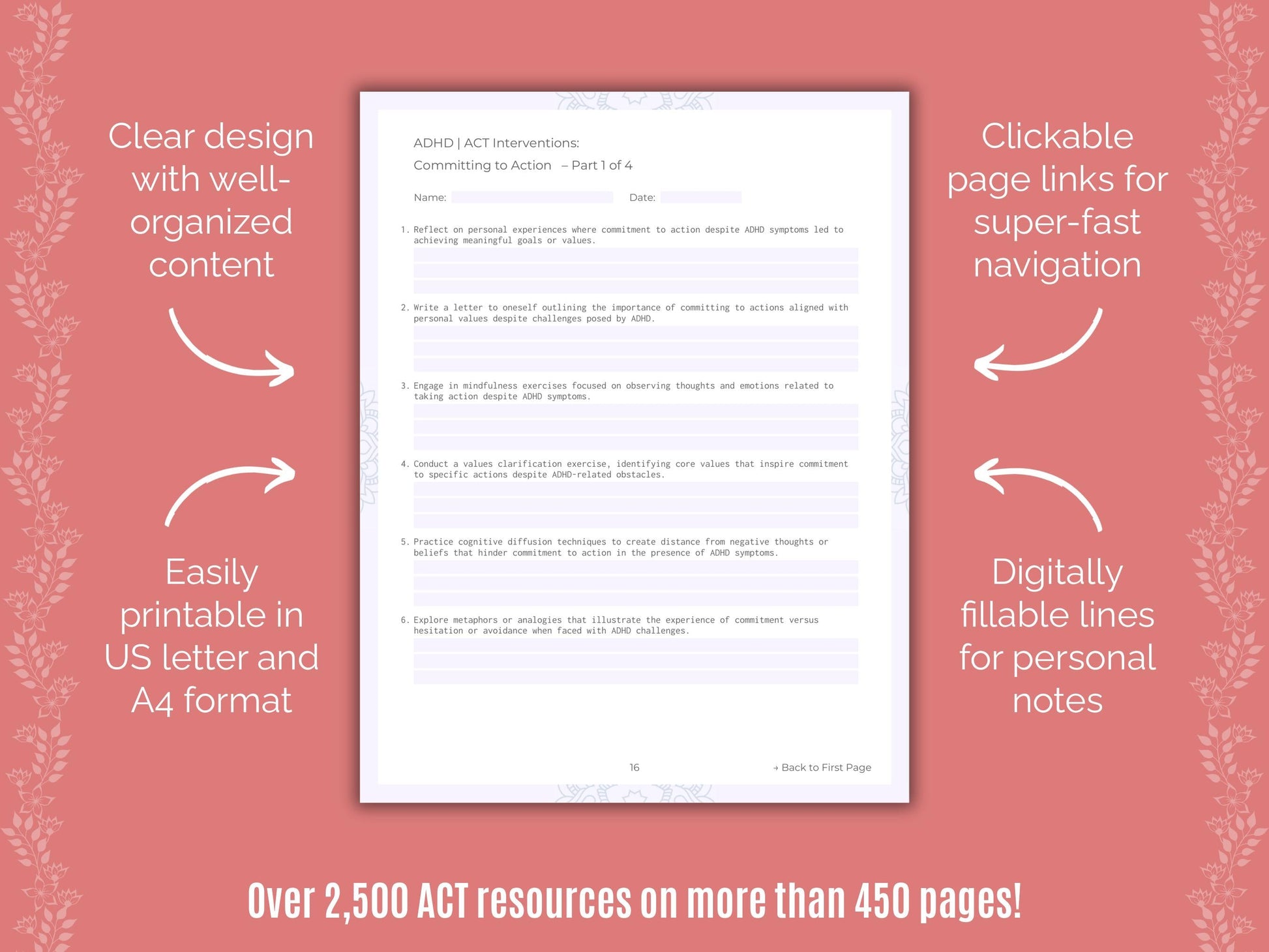 ADHD Acceptance and Commitment Therapy (ACT) Counseling Templates