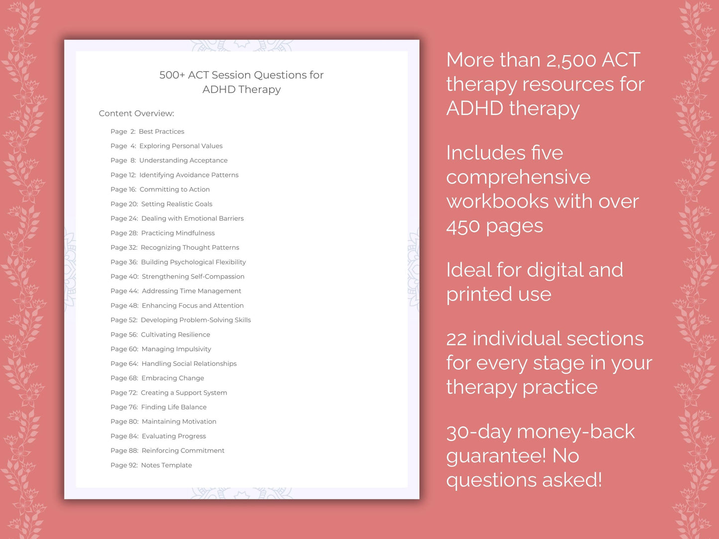 ADHD Acceptance and Commitment Therapy (ACT) Therapist Worksheets