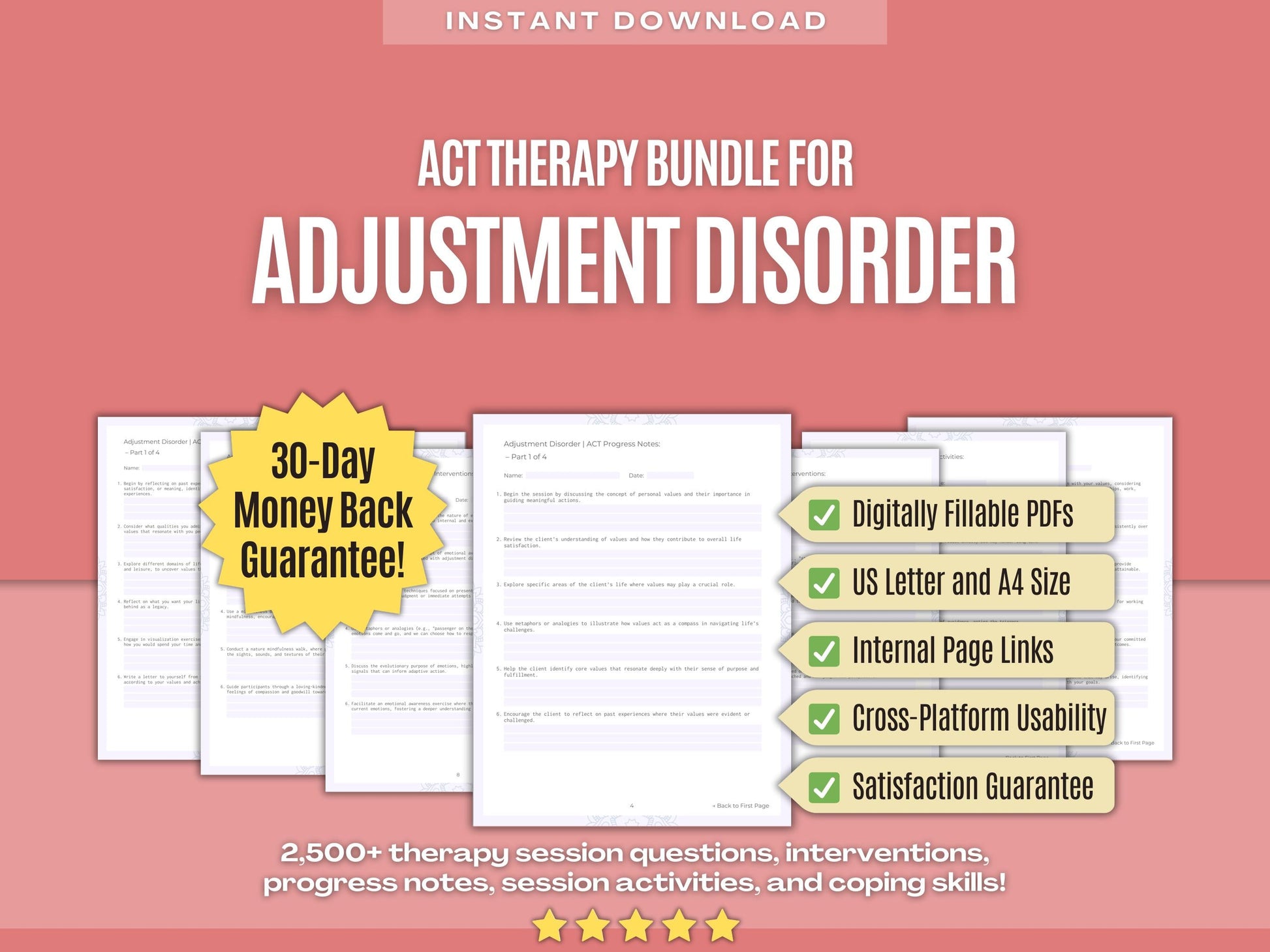 Adjustment Disorder Acceptance and Commitment Therapy (ACT) Psychology Workbooks