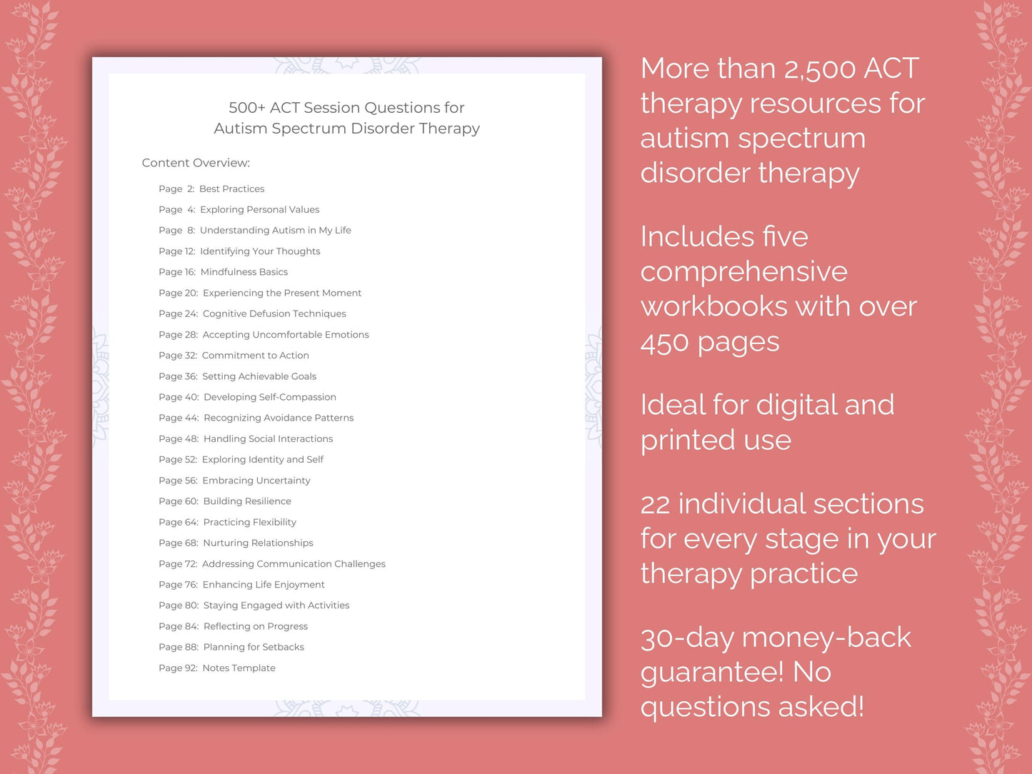 Autism Spectrum Disorder Acceptance and Commitment Therapy (ACT) Therapist Worksheets