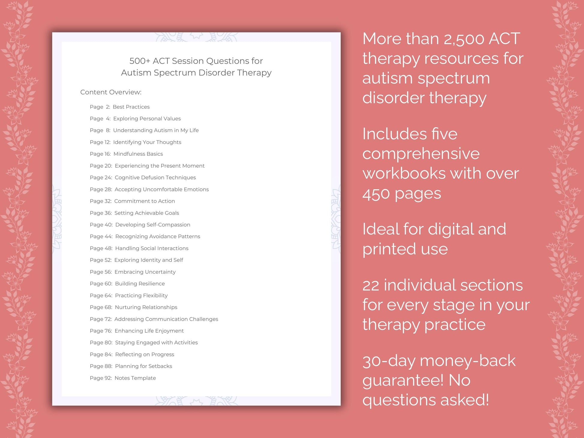 Autism Spectrum Disorder Acceptance and Commitment Therapy (ACT) Therapist Worksheets