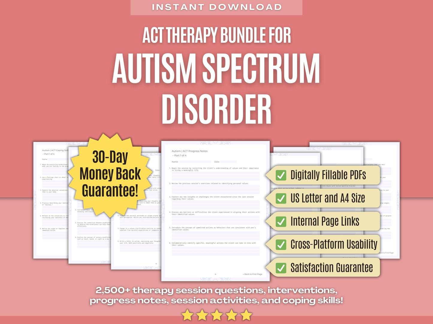 Autism Spectrum Disorder Acceptance and Commitment Therapy (ACT) Psychology Workbooks