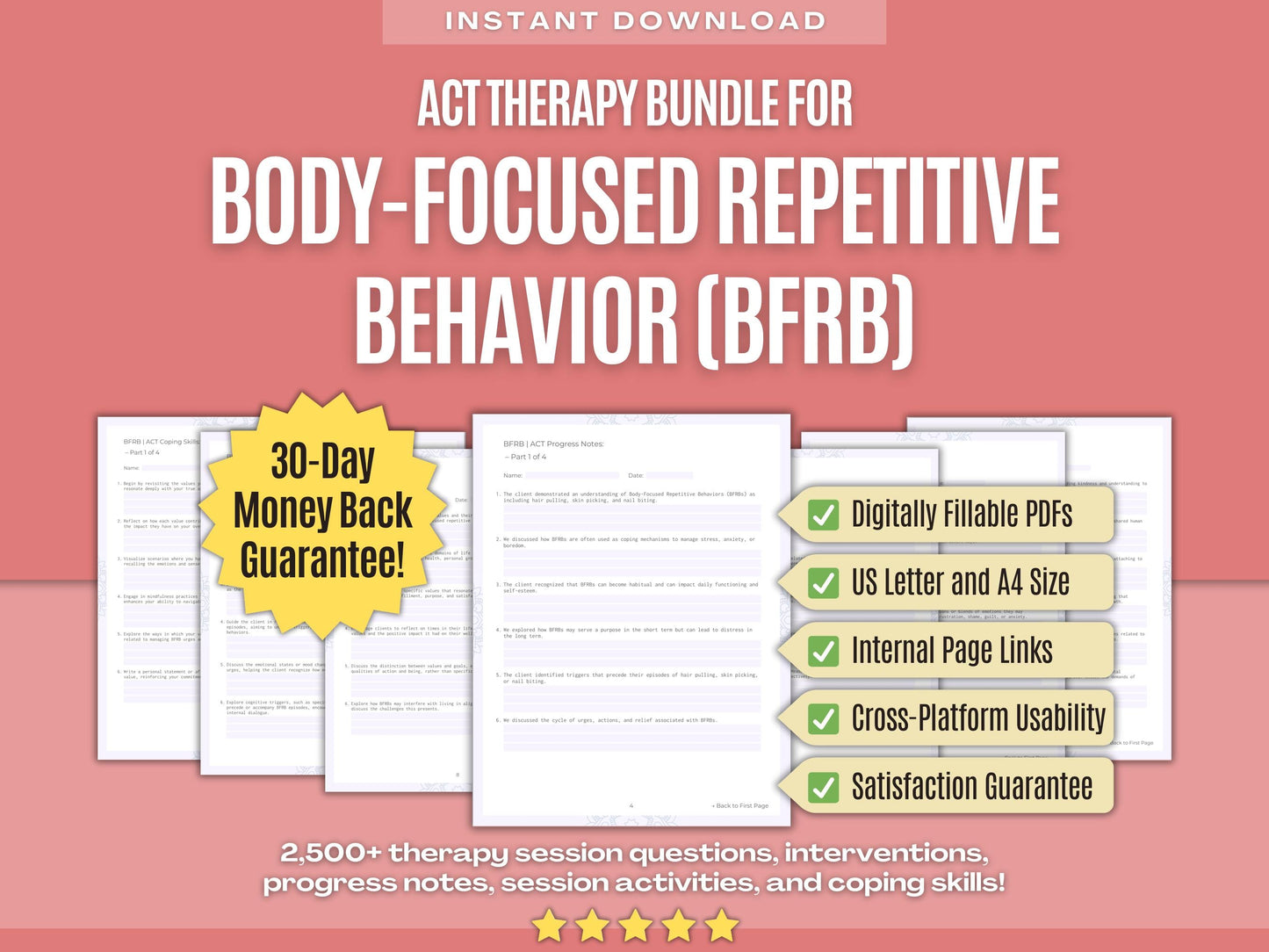 Body-Focused Repetitive Behavior (BFRB) Acceptance and Commitment Therapy (ACT) Psychology Workbooks