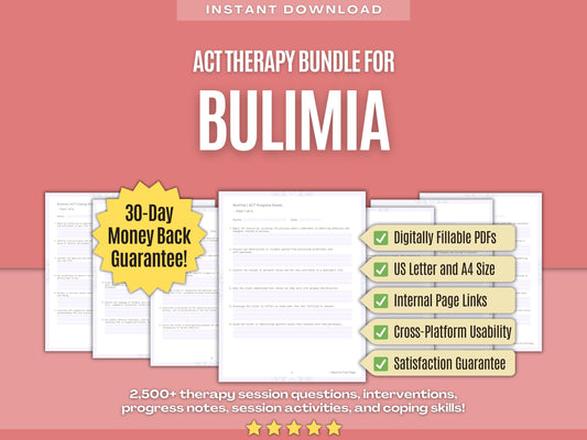 Bulimia Acceptance and Commitment Therapy (ACT) Psychology Workbooks