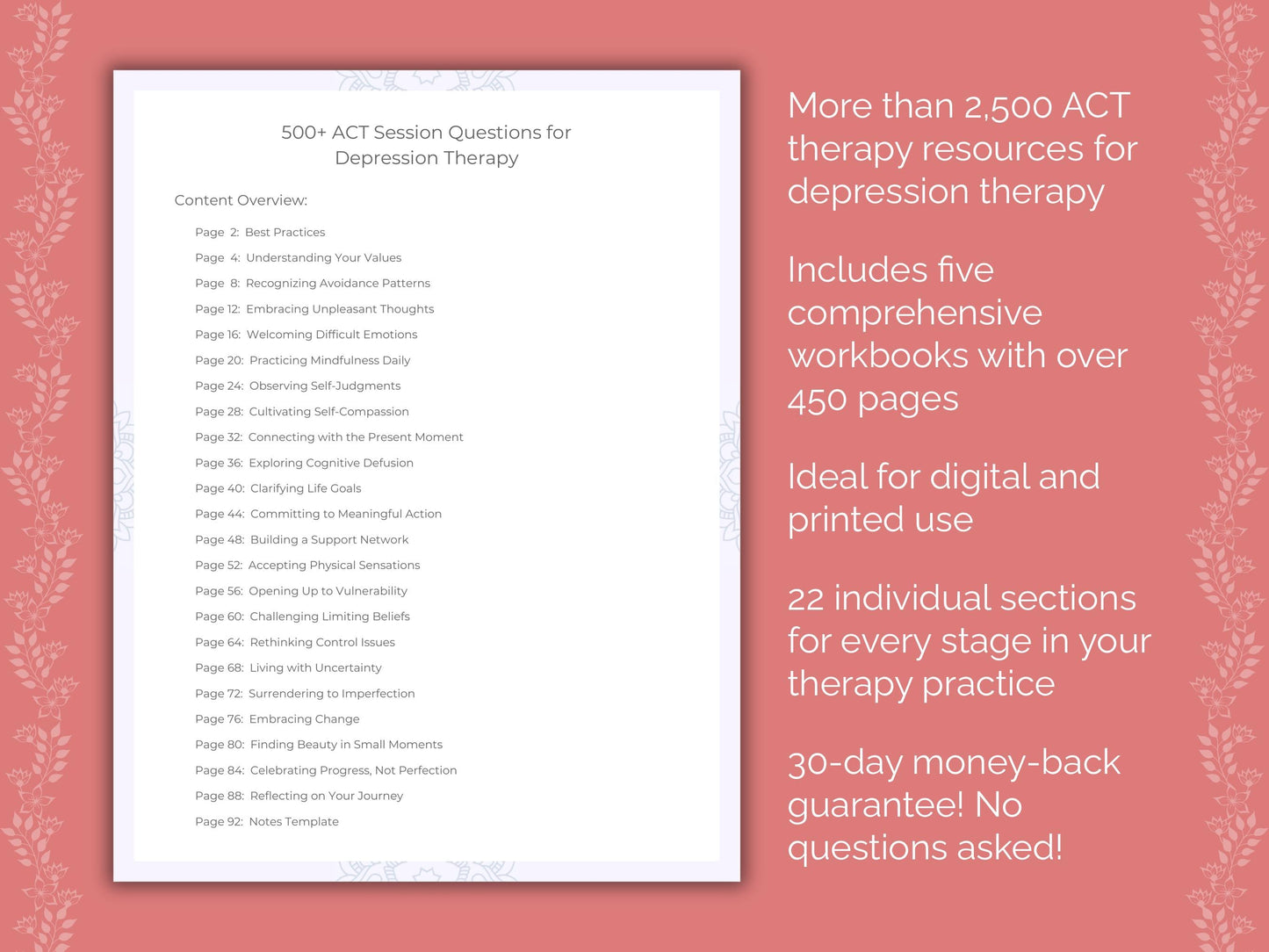 Depression Acceptance and Commitment Therapy (ACT) Therapist Worksheets