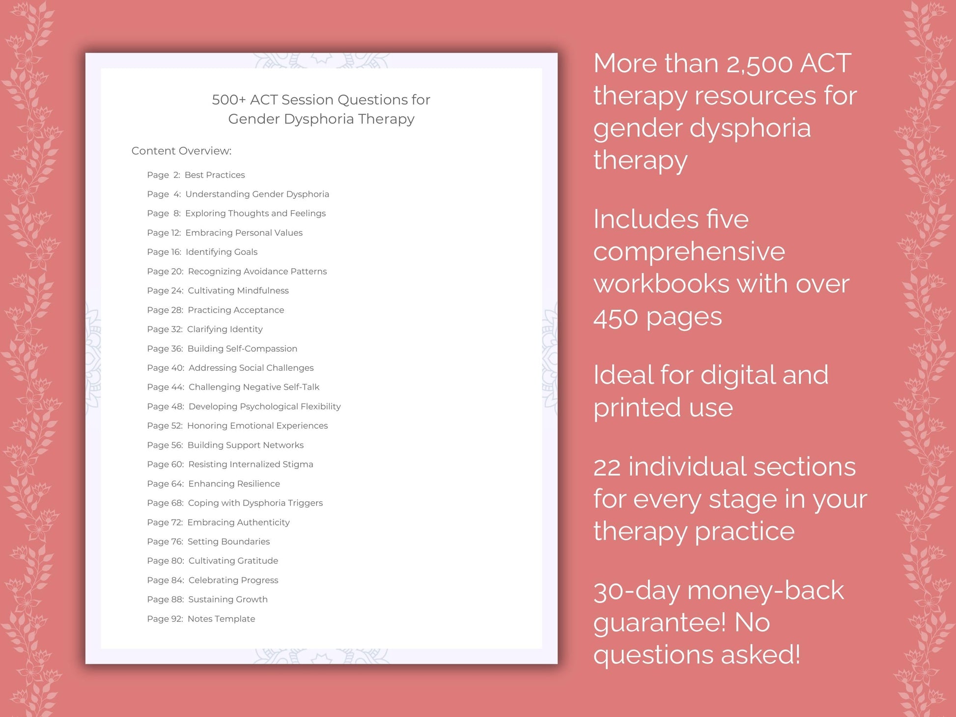 Gender Dysphoria Acceptance and Commitment Therapy (ACT) Therapist Worksheets