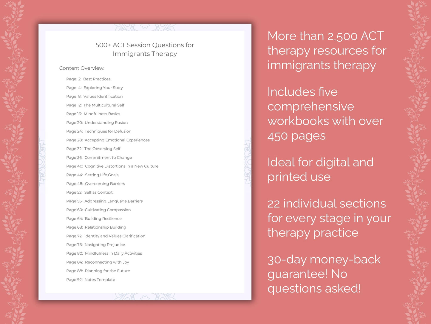 Immigrants Acceptance and Commitment Therapy (ACT) Therapist Worksheets