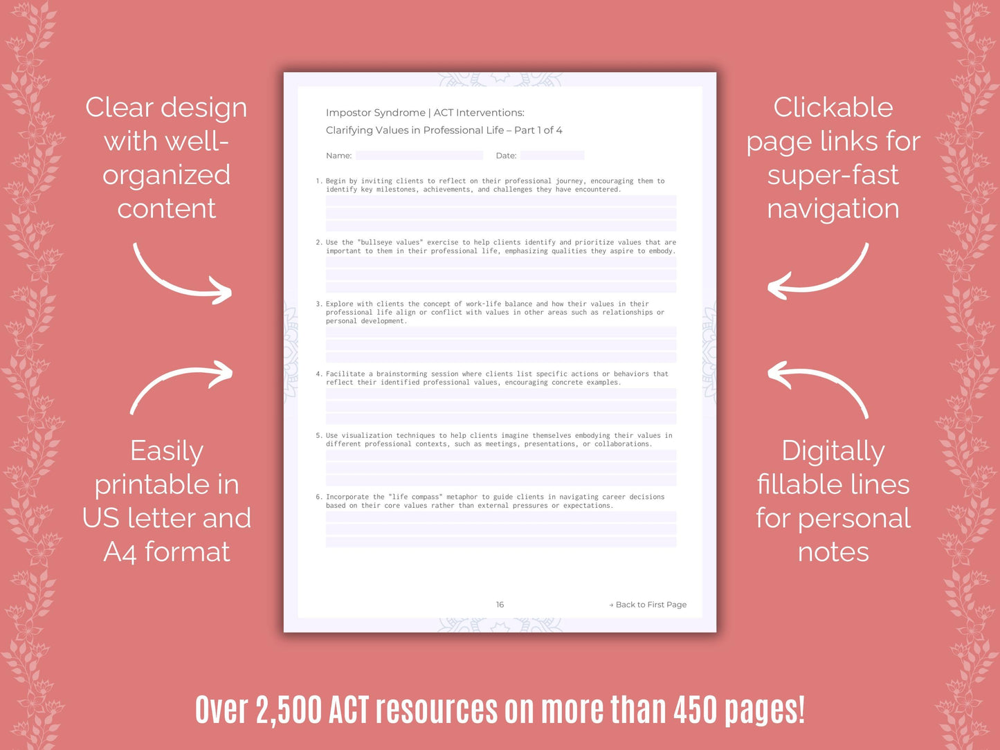 Impostor Syndrome Acceptance and Commitment Therapy (ACT) Counseling Templates