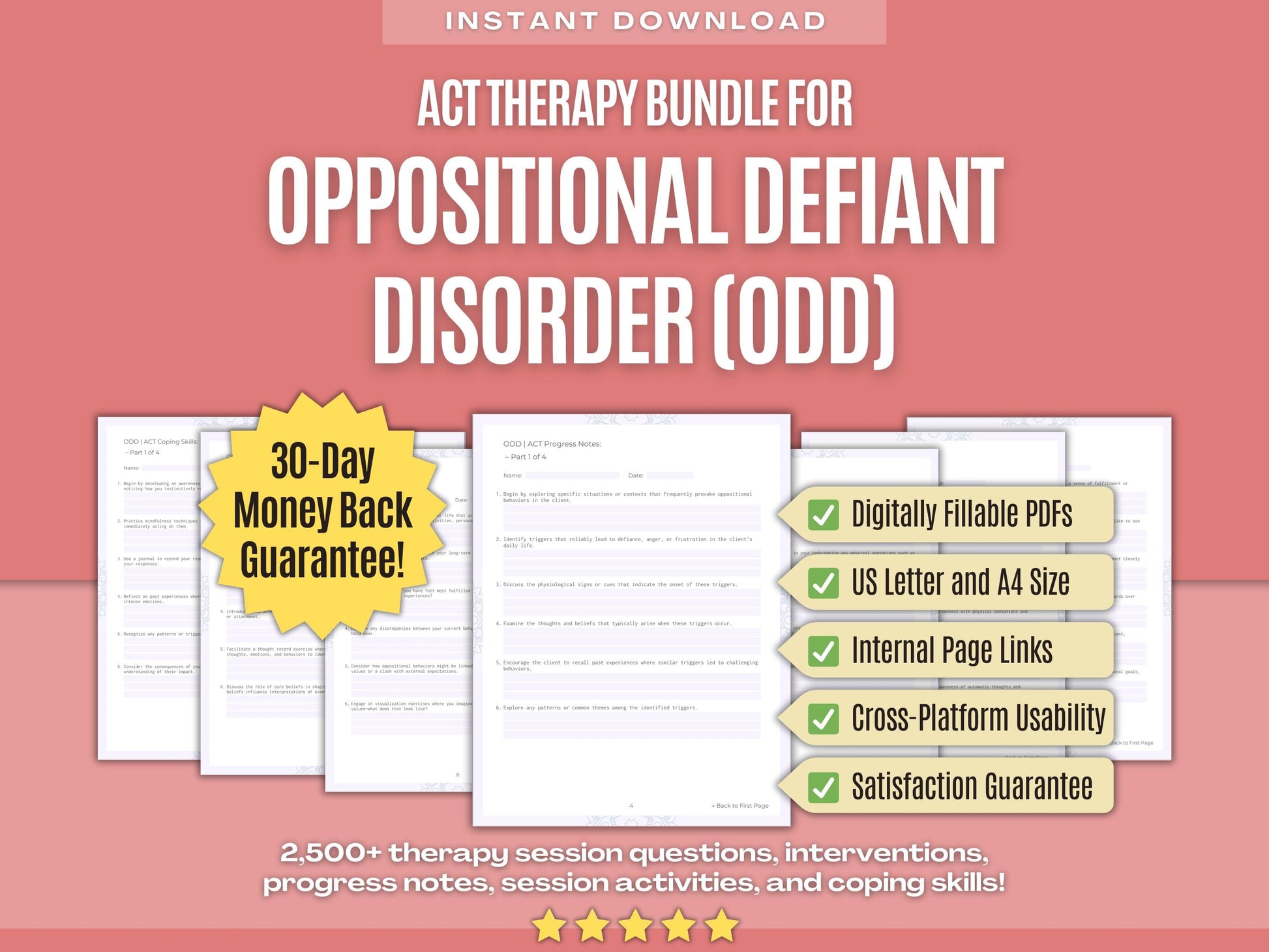 Oppositional Defiant Disorder (ODD) Acceptance and Commitment Therapy (ACT) Psychology Workbooks