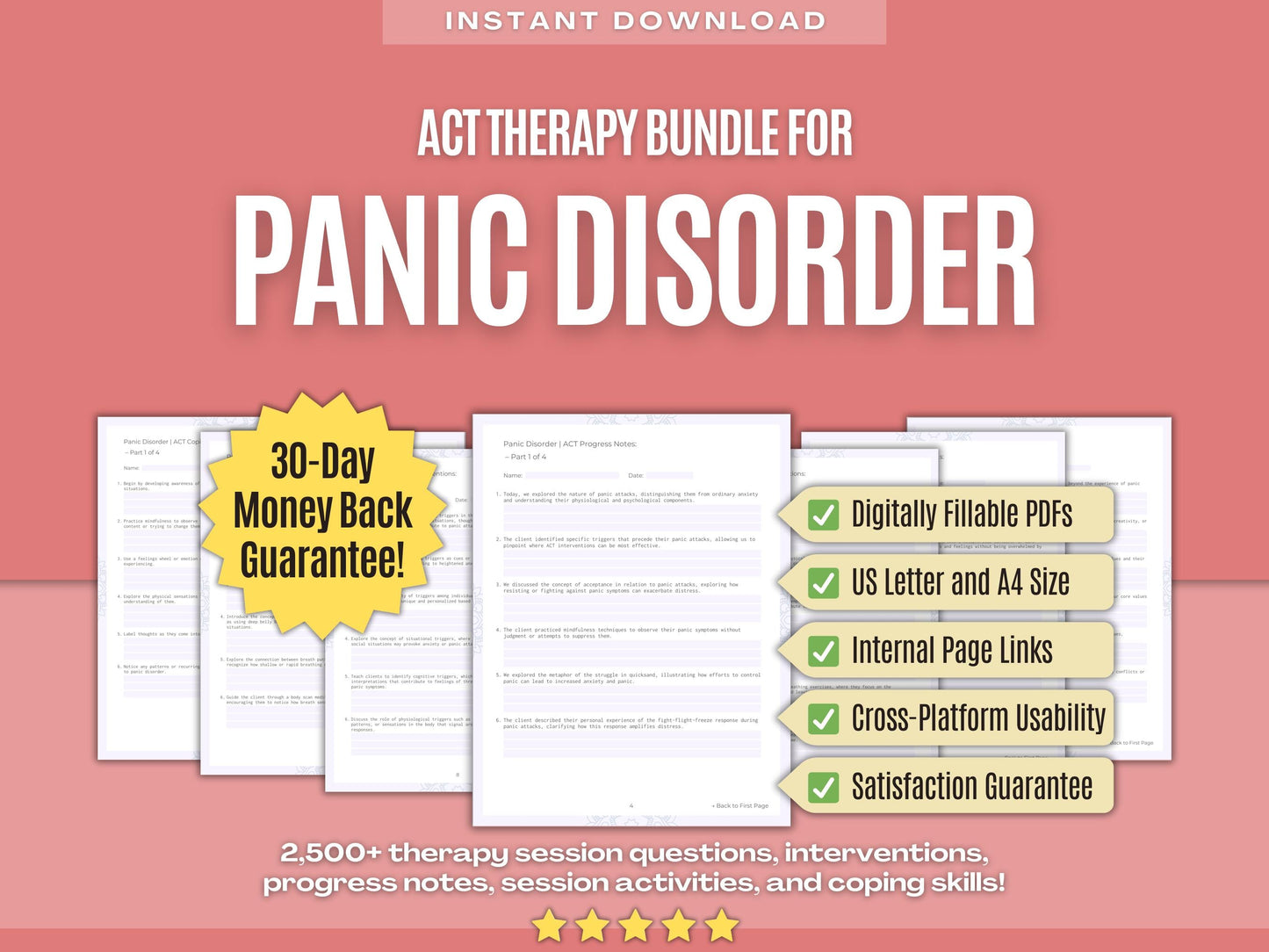 Panic Disorder Acceptance and Commitment Therapy (ACT) Psychology Workbooks