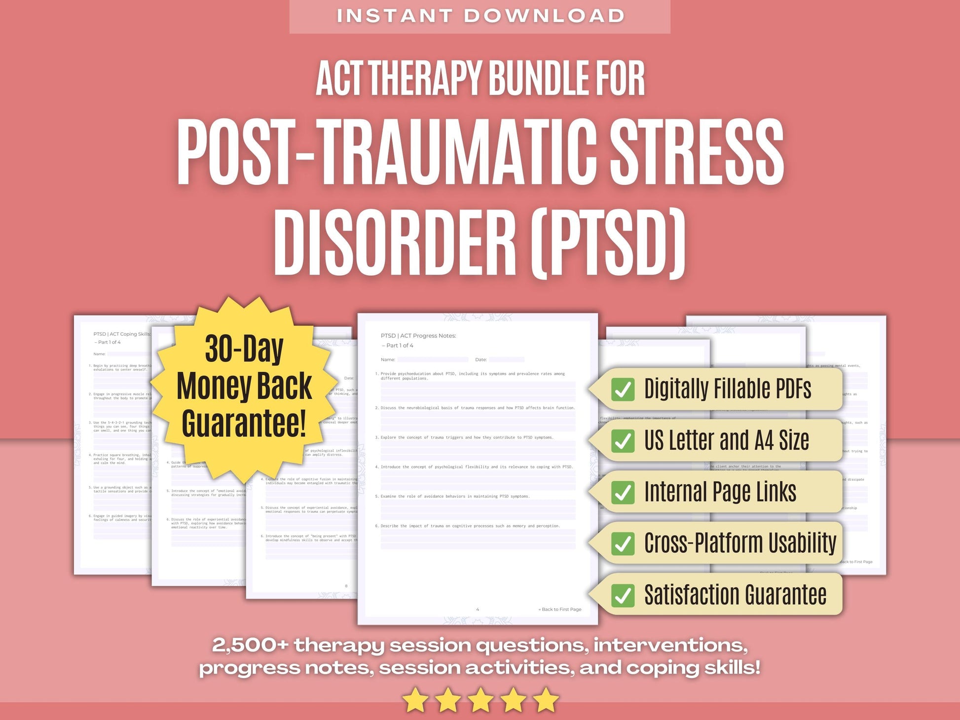 Post-Traumatic Stress Disorder (PTSD) Acceptance and Commitment Therapy (ACT) Psychology Workbooks