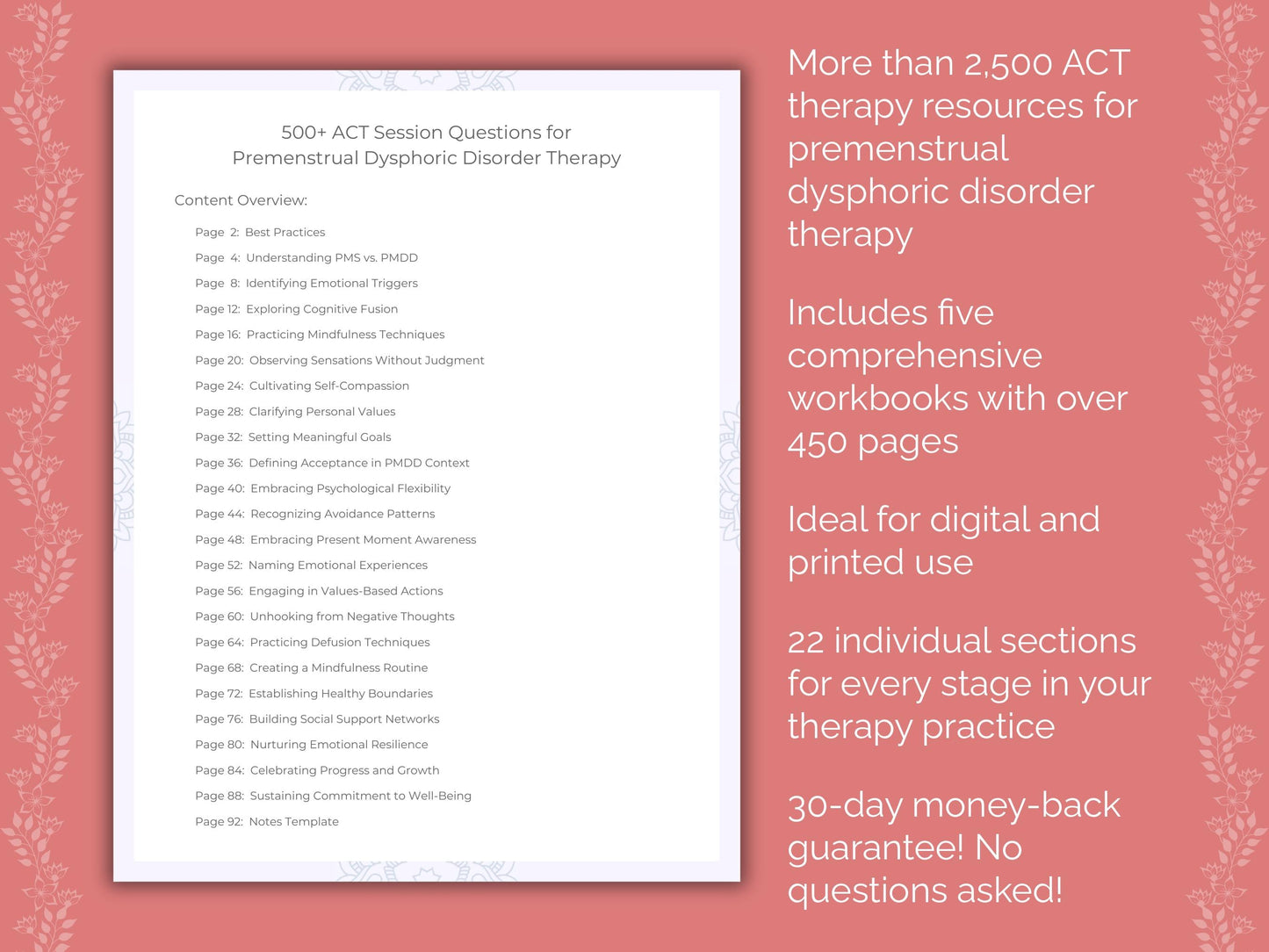 Premenstrual Dysphoric Disorder Acceptance and Commitment Therapy (ACT) Therapist Worksheets