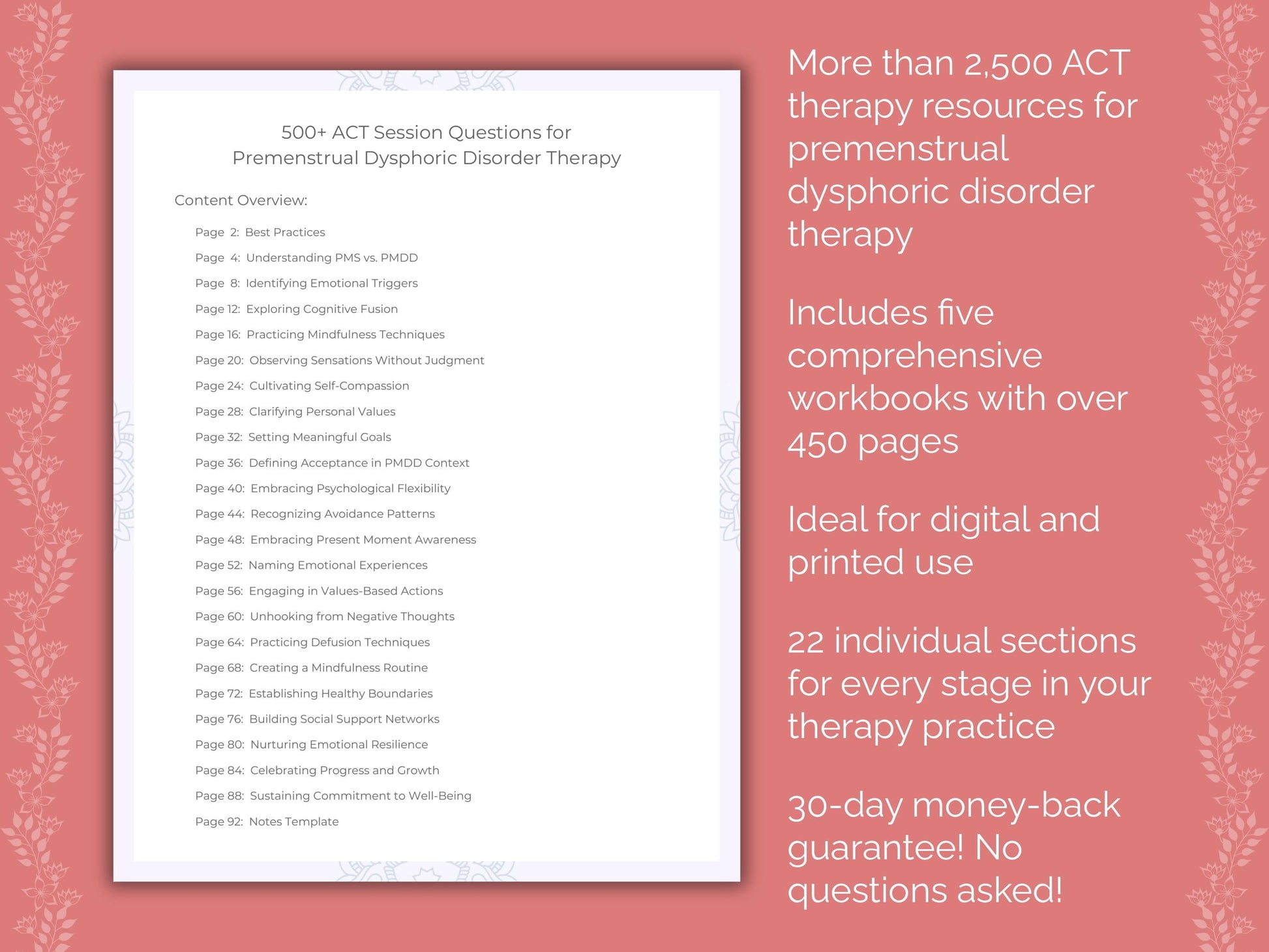 Premenstrual Dysphoric Disorder Acceptance and Commitment Therapy (ACT) Therapist Worksheets