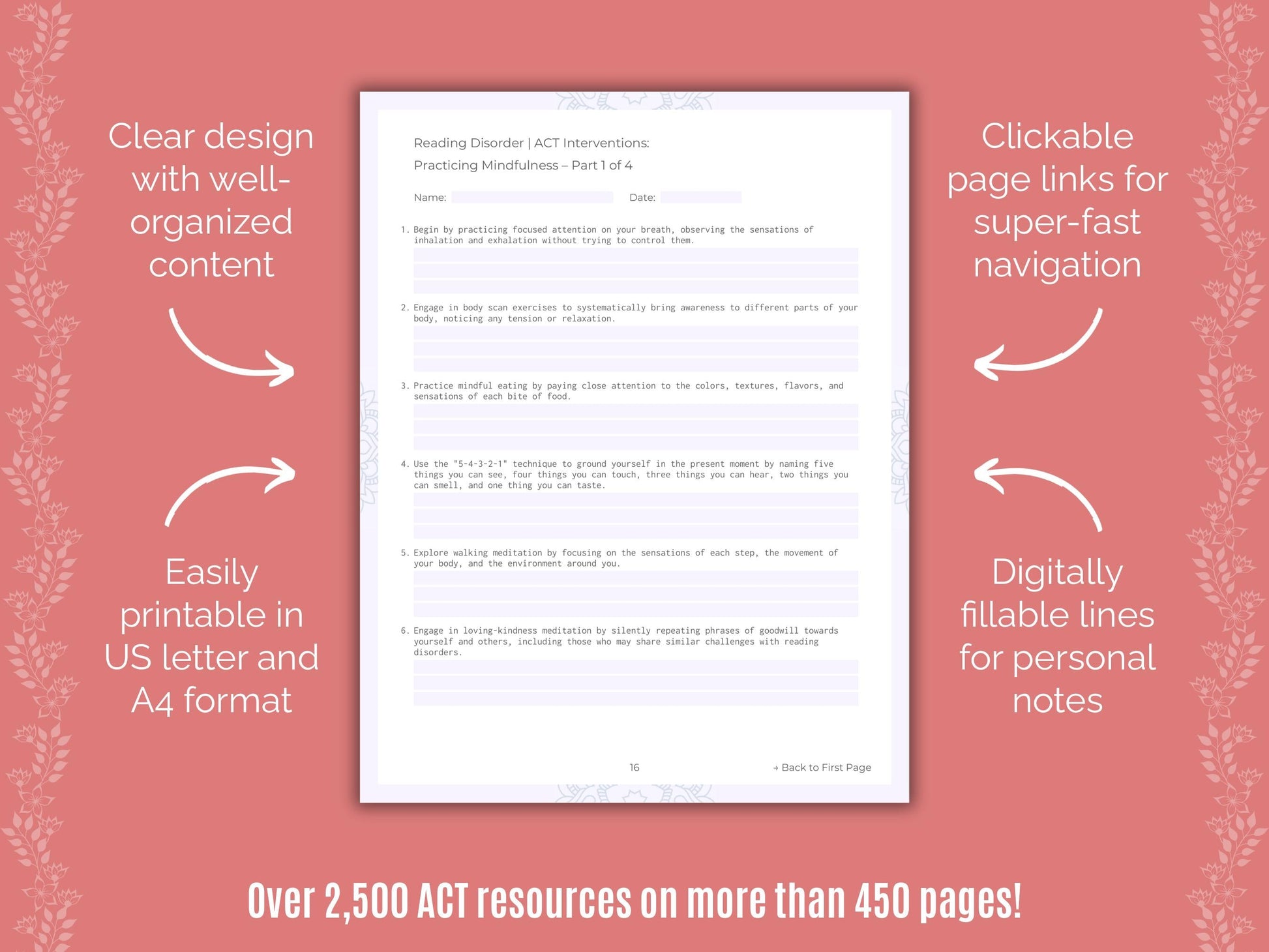 Reading Disorder Acceptance and Commitment Therapy (ACT) Counseling Templates