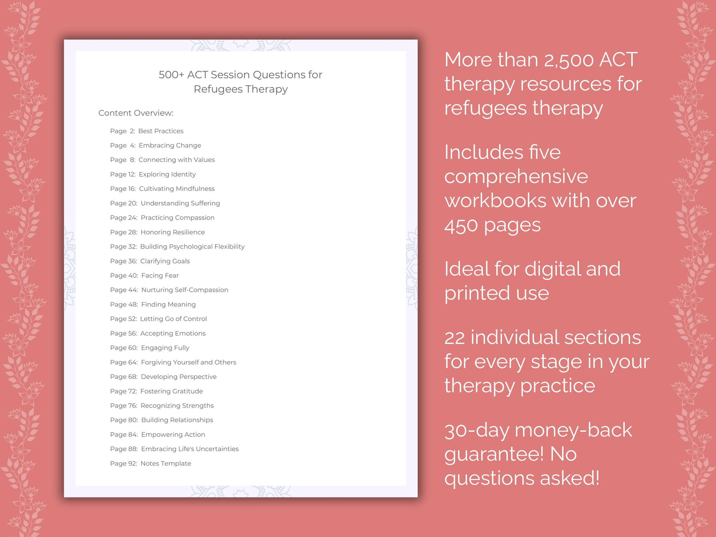 Refugees Acceptance and Commitment Therapy (ACT) Therapist Worksheets