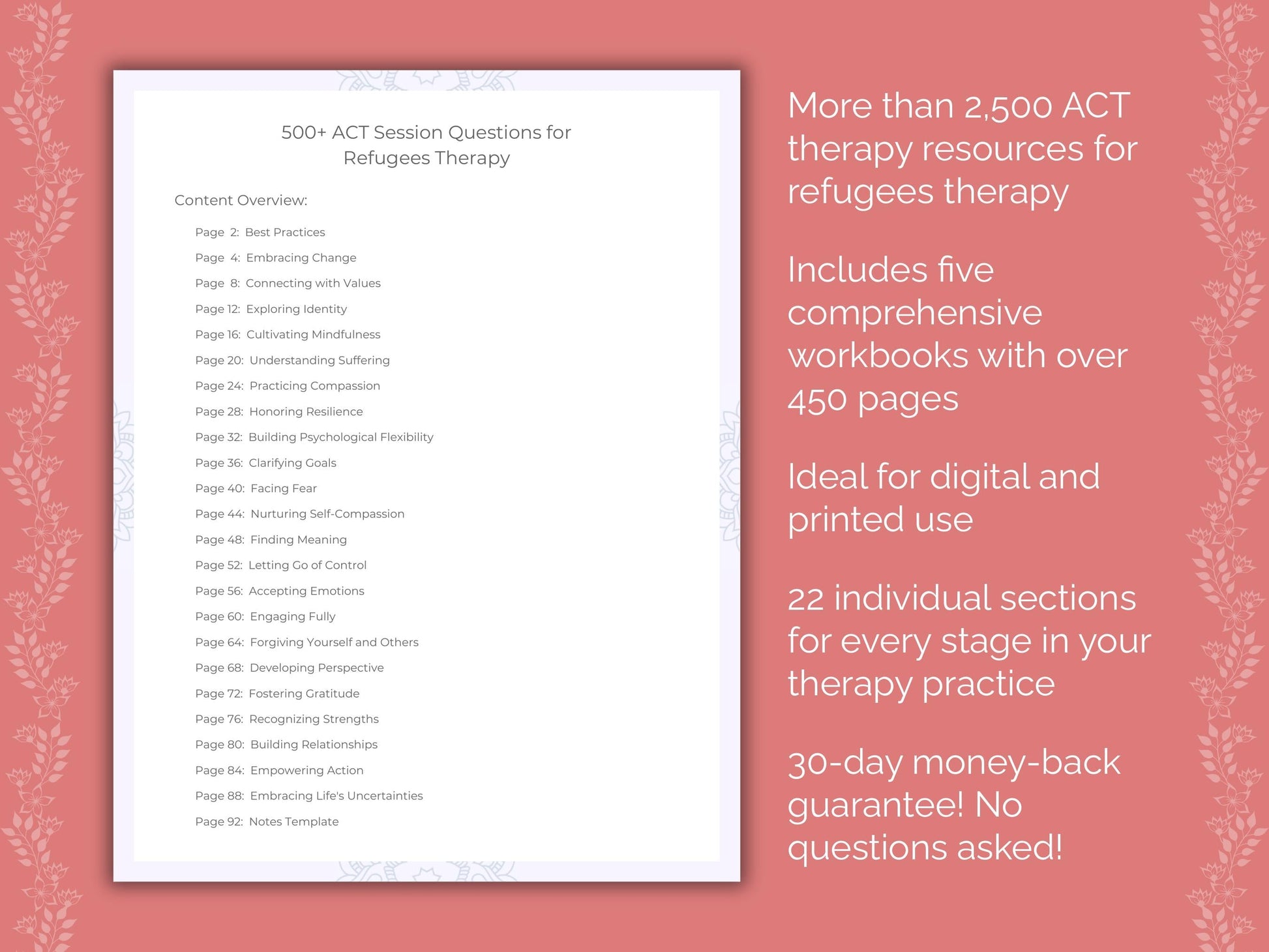 Refugees Acceptance and Commitment Therapy (ACT) Therapist Worksheets