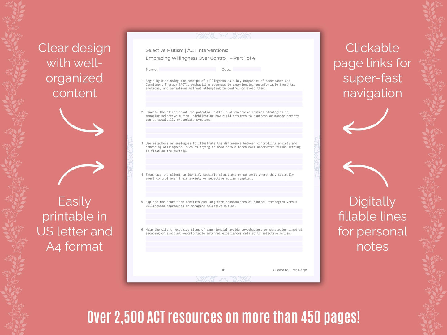 Selective Mutism Acceptance and Commitment Therapy (ACT) Counseling Templates