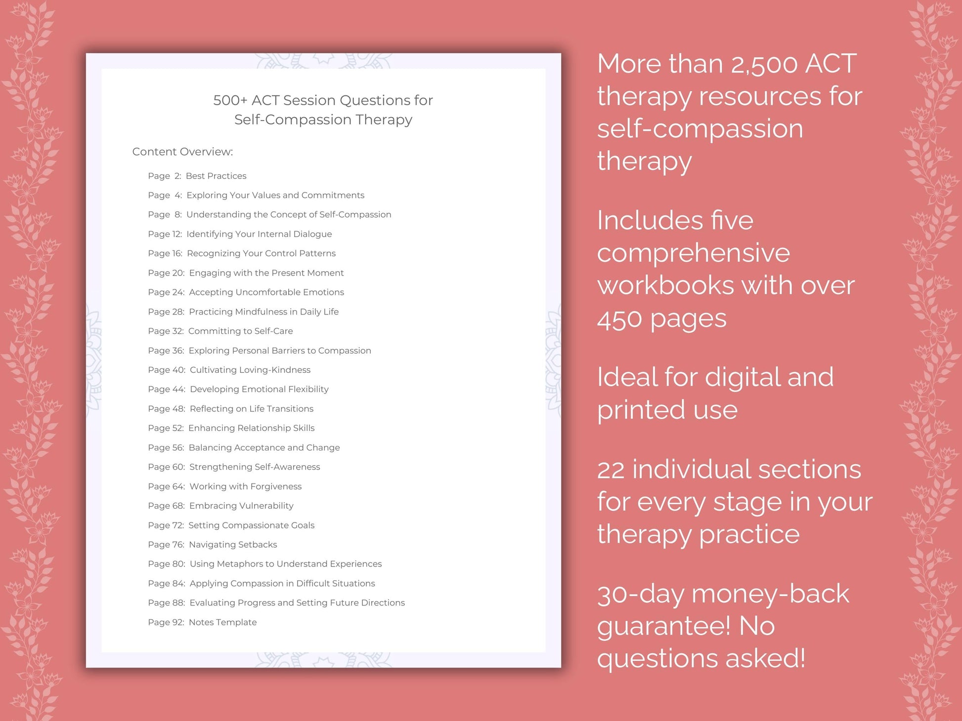 Self-Compassion Acceptance and Commitment Therapy (ACT) Therapist Worksheets