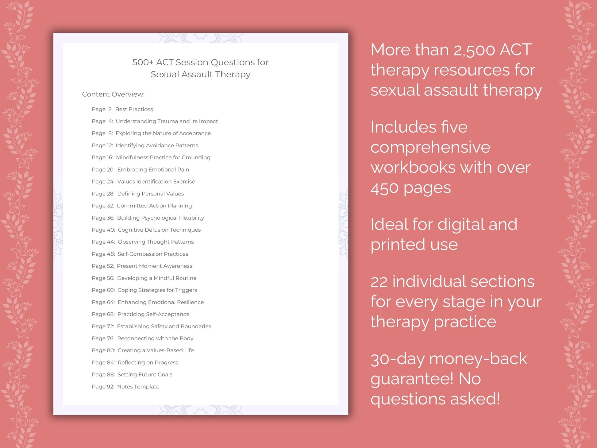 Sexual Assault Acceptance and Commitment Therapy (ACT) Therapist Worksheets