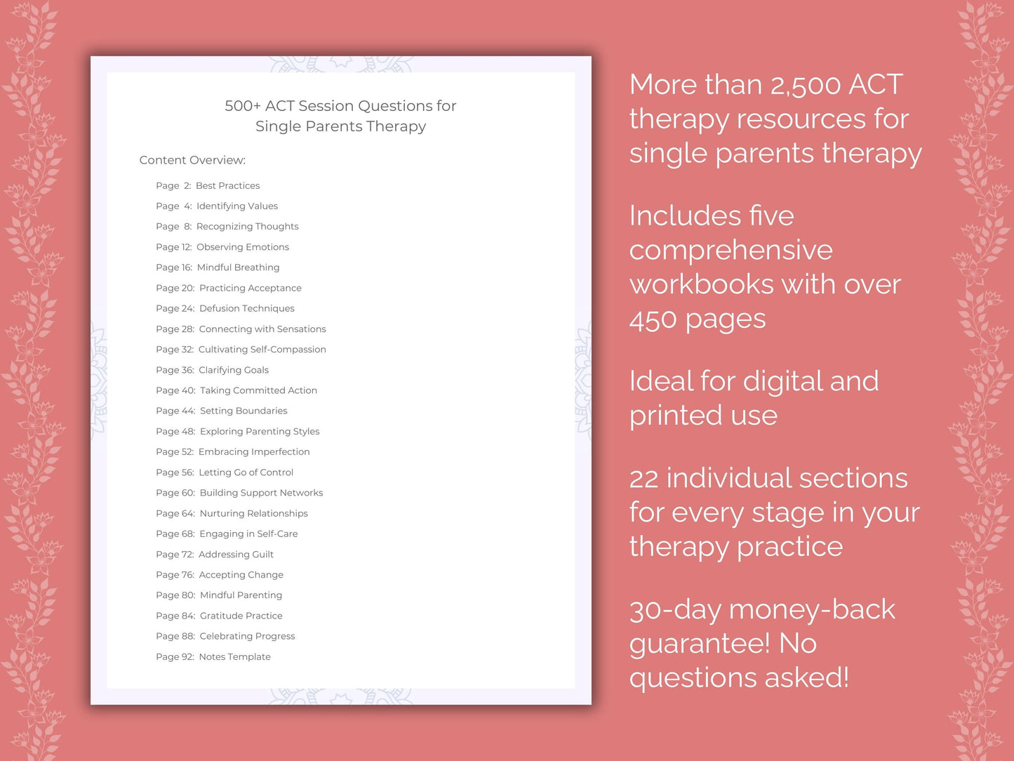 Single Parents Acceptance and Commitment Therapy (ACT) Therapist Worksheets