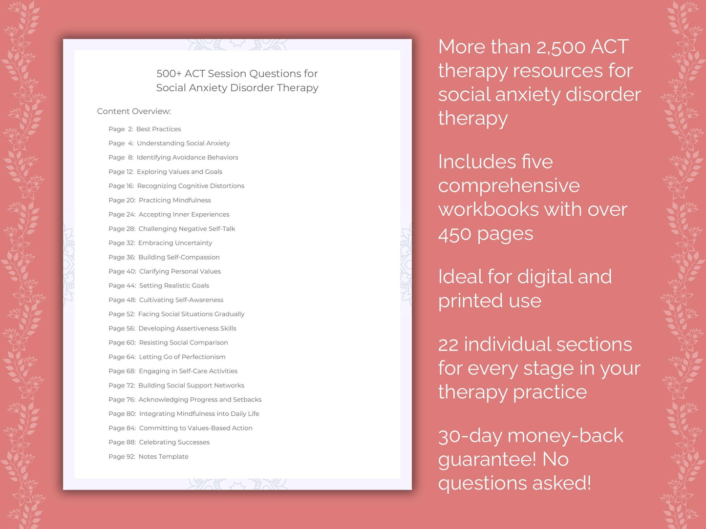 Social Anxiety Disorder Acceptance and Commitment Therapy (ACT) Therapist Worksheets