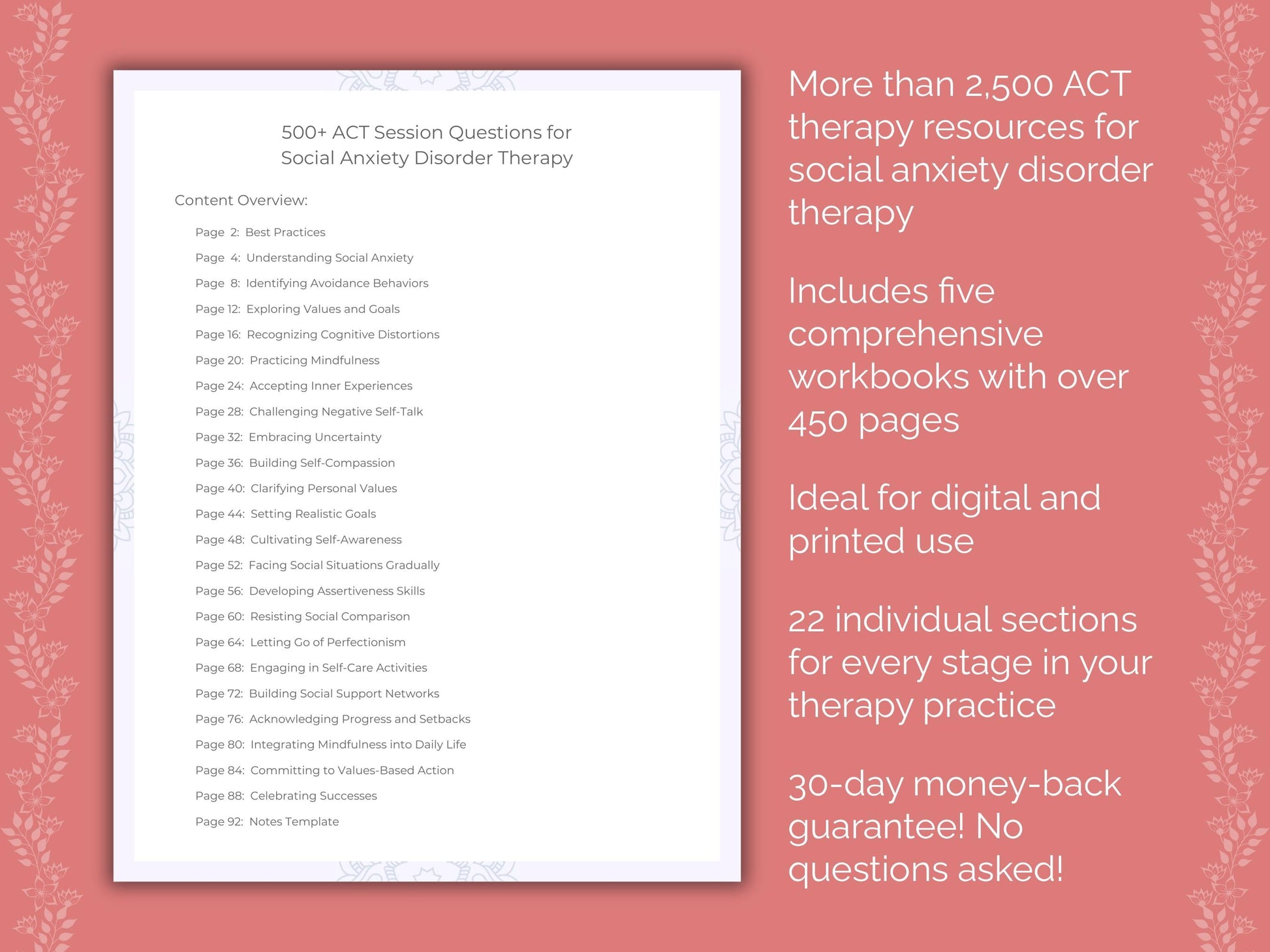 Social Anxiety Disorder Acceptance and Commitment Therapy (ACT) Therapist Worksheets