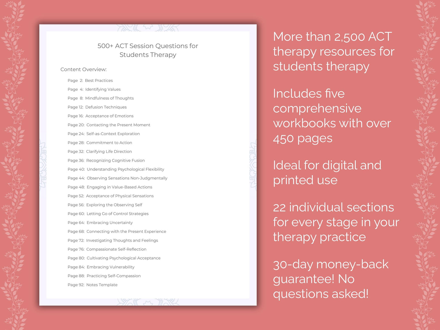 Students Acceptance and Commitment Therapy (ACT) Therapist Worksheets