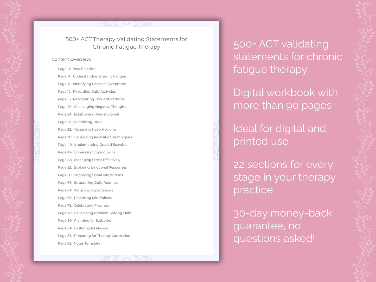 Chronic Fatigue Acceptance and Commitment Therapy (ACT) Therapist Worksheets