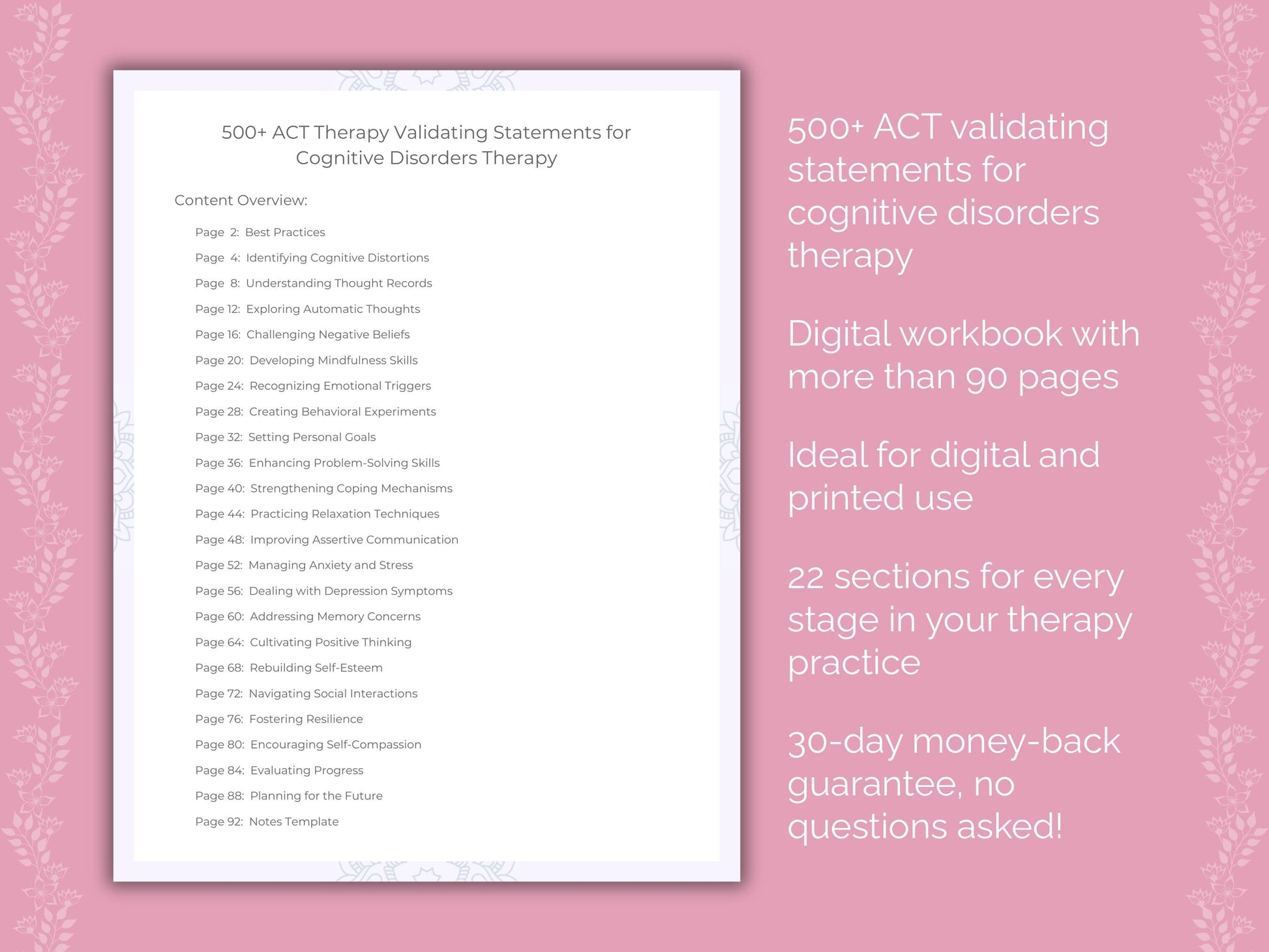 Cognitive Disorders Acceptance and Commitment Therapy (ACT) Therapist Worksheets