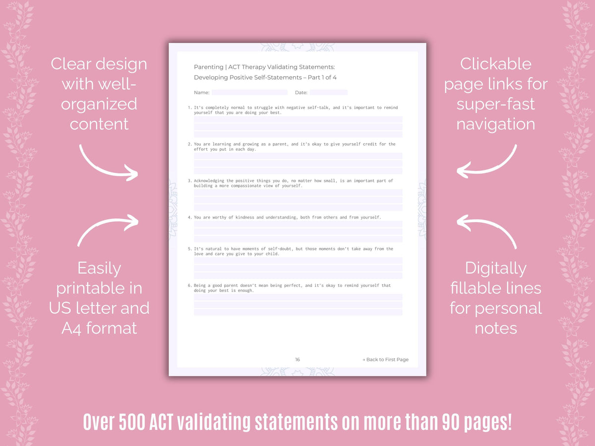 Parenting Acceptance and Commitment Therapy (ACT) Counseling Templates