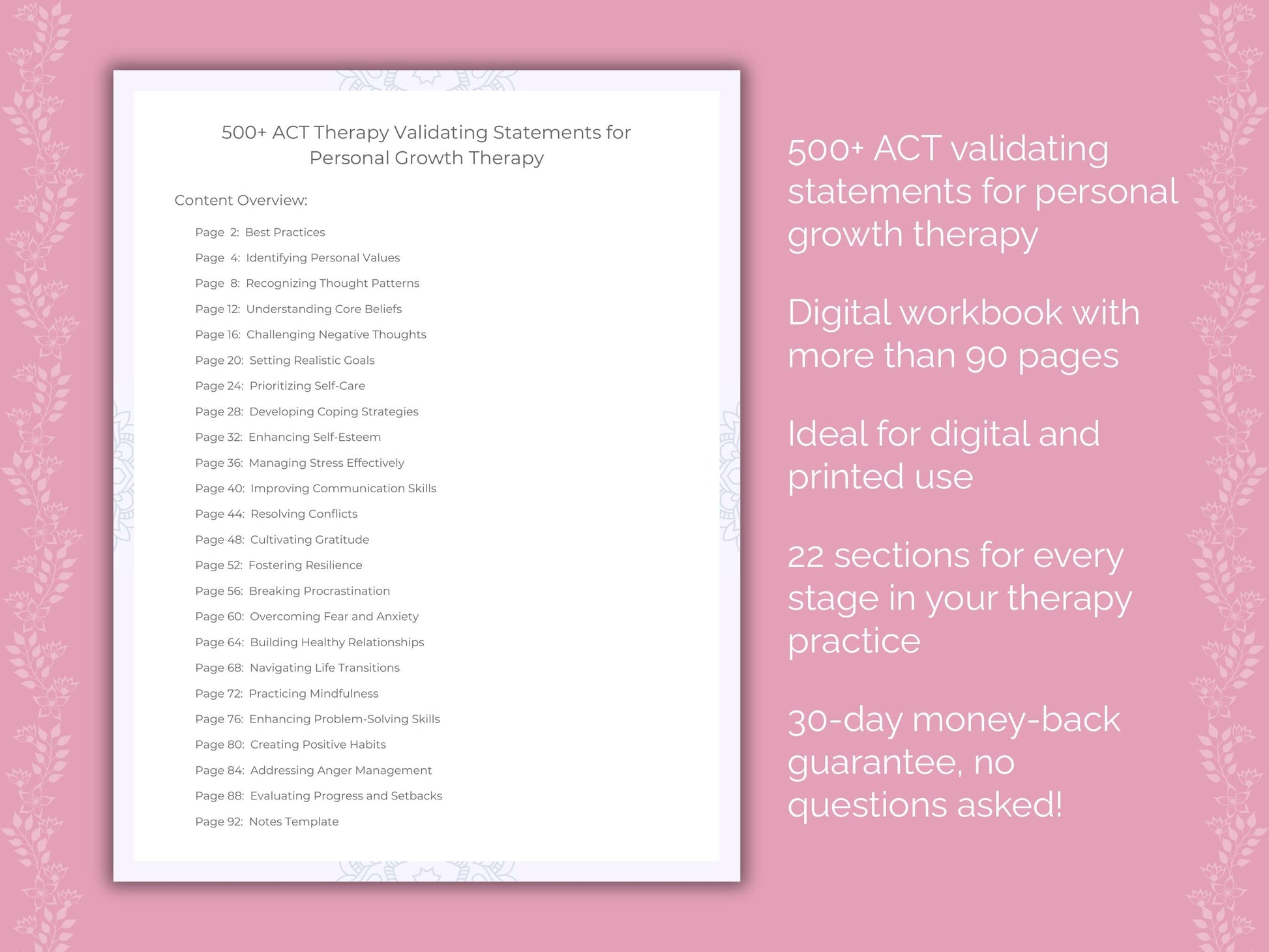 Personal Growth Acceptance and Commitment Therapy (ACT) Therapist Worksheets