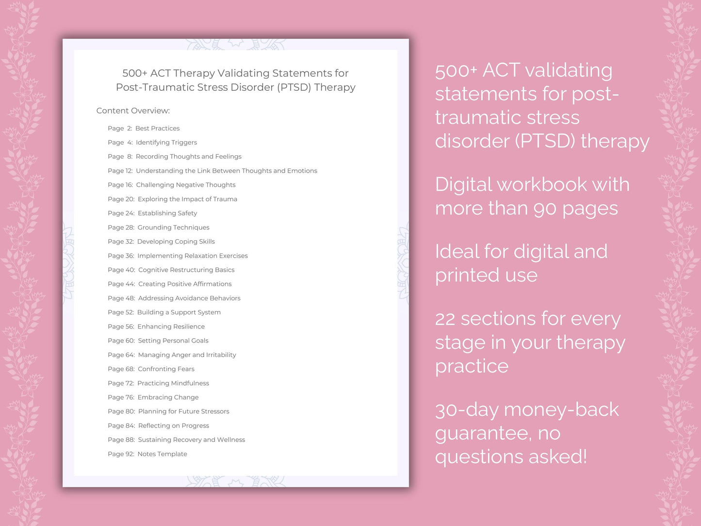 Post-Traumatic Stress Disorder (PTSD) Acceptance and Commitment Therapy (ACT) Therapist Worksheets