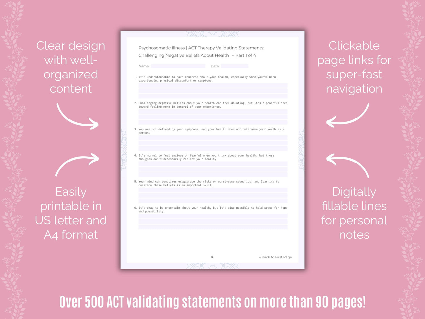 Psychosomatic Illness Acceptance and Commitment Therapy (ACT) Counseling Templates