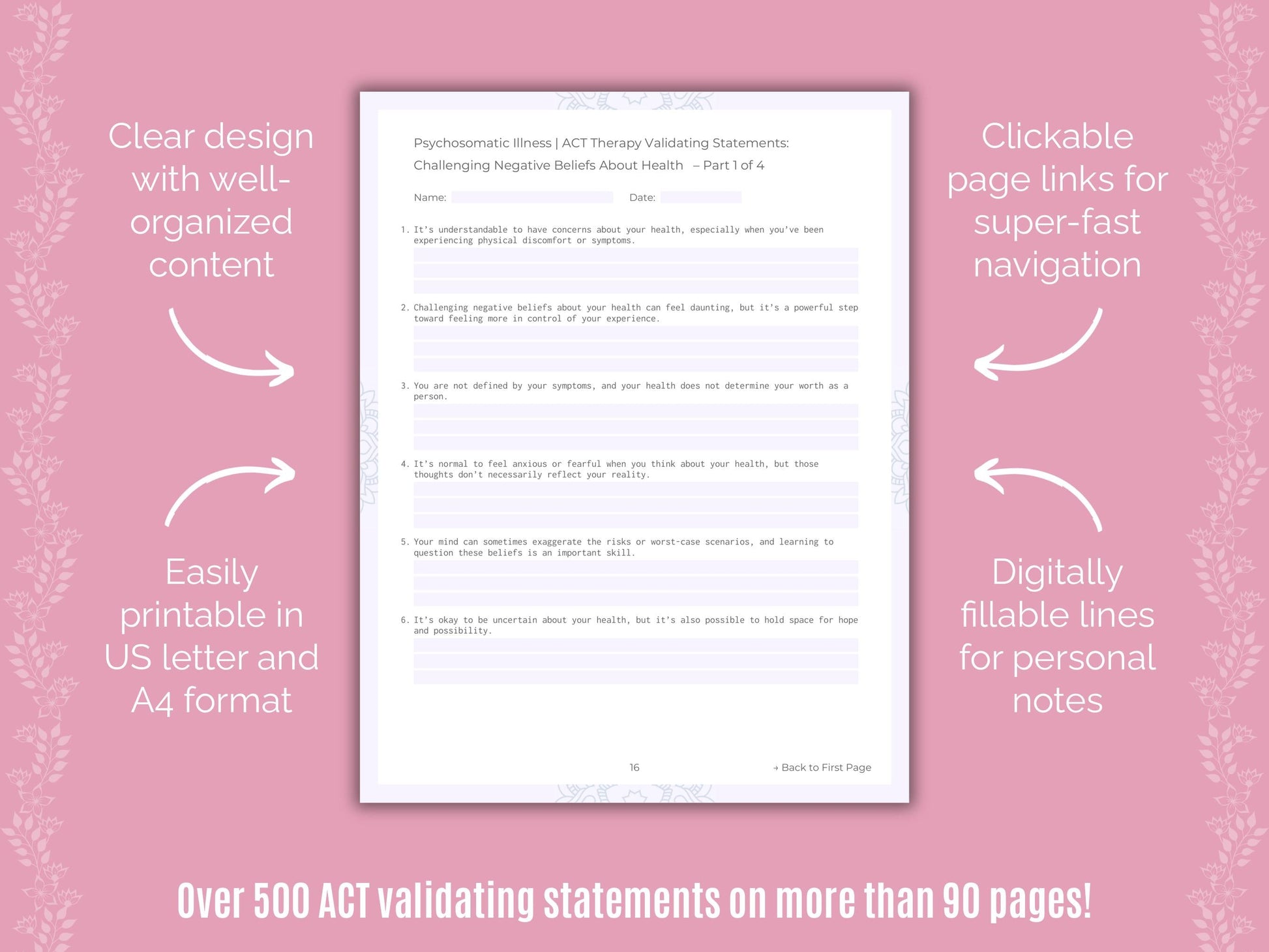 Psychosomatic Illness Acceptance and Commitment Therapy (ACT) Counseling Templates