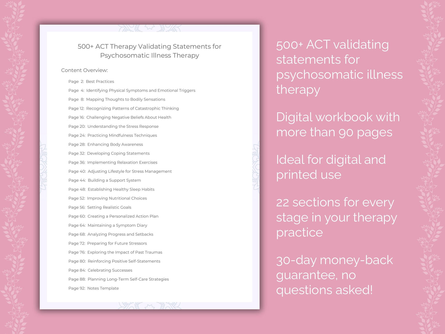 Psychosomatic Illness Acceptance and Commitment Therapy (ACT) Therapist Worksheets